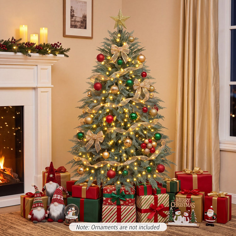 5 FT artificial Christmas tree featuring 406 branch tips and 245 warm white LED lights for a festive ambiance.