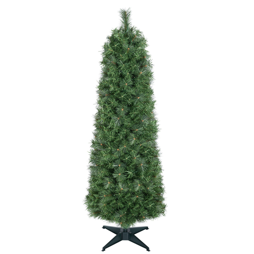 Slim 5 FT artificial pine Christmas tree with 309 branch tips and realistic PVC needles, perfect for small spaces.