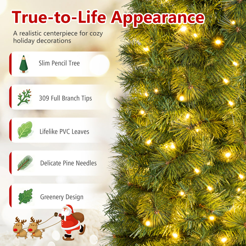 5 FT artificial pine Christmas tree features 309 full branch tips, lifelike PVC leaves, and delicate pine needles for holiday decor.