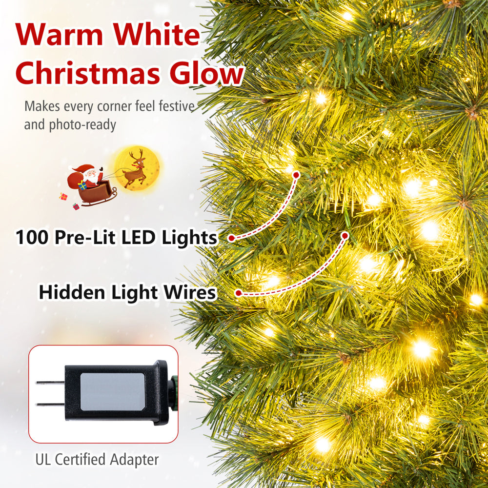 5 FT artificial pine Xmas tree with 100 pre-lit LED lights and realistic pine needles, perfect for small spaces.