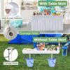 5 FT folding ice cooler table with double sinks, featuring drainage holes and removable table skirt, ideal for parties and picnics.