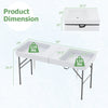 Dimensions and features of the 5 FT folding ice cooler table with double sinks, ideal for outdoor events and gatherings.