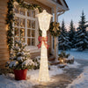 5 FT lighted Christmas lamp post with warm white LED lights and red bowknot decoration, perfect for festive outdoor displays.