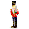 5 FT Christmas nutcracker decoration with glitter sword, 100 warm-white LED lights, suitable for indoor and outdoor use.