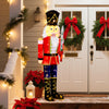 5 FT Christmas Nutcracker decoration with glitter sword, 100 warm-white LED lights, perfect for outdoor holiday.