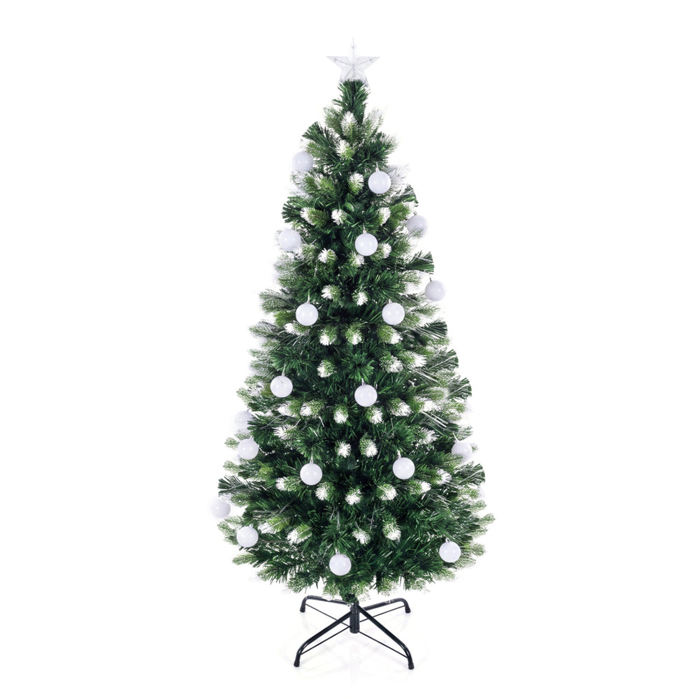 5 FT artificial fir Christmas tree with 28 warm white LED lights and 36 decorative light balls for festive decor.