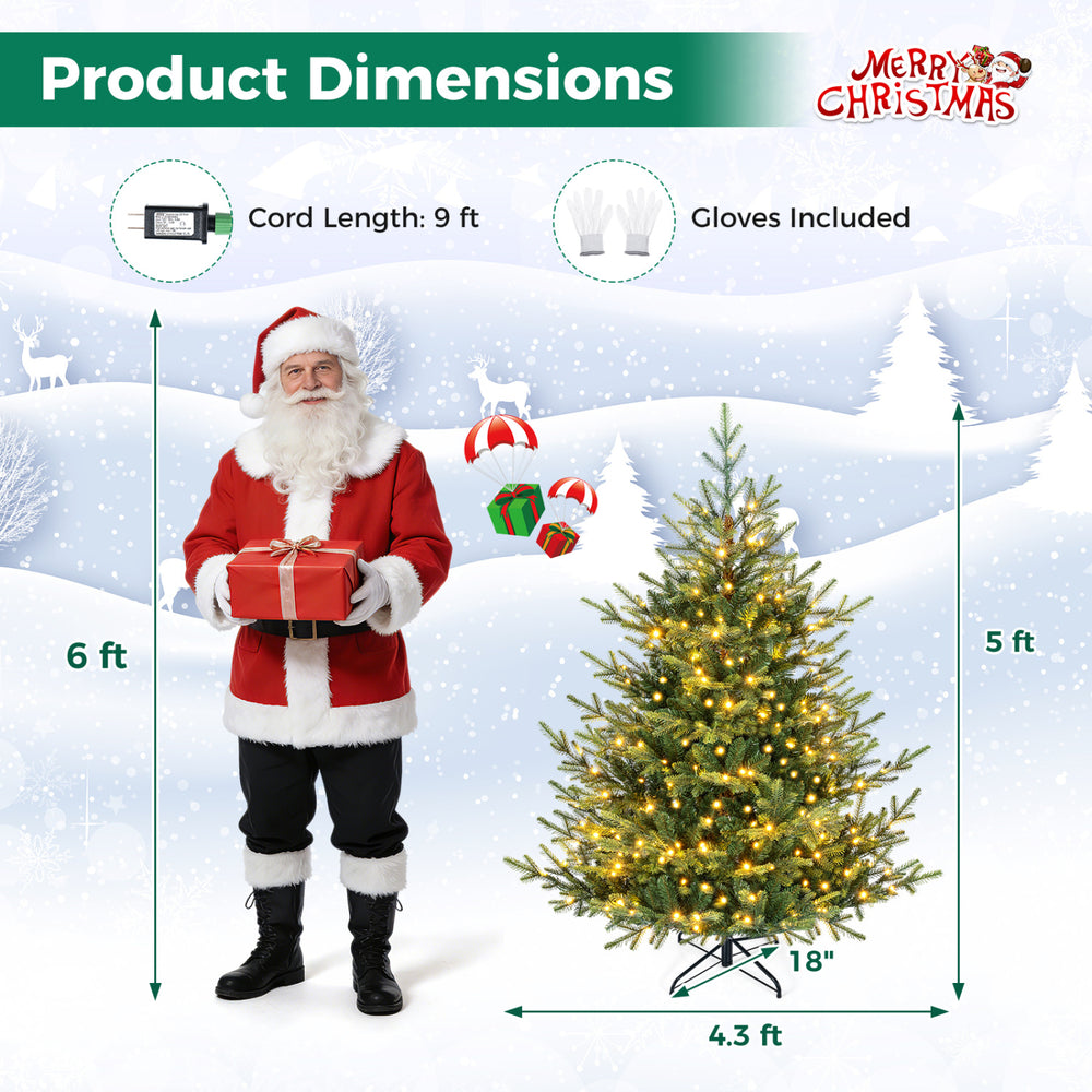 5 FT pre-lit artificial Christmas tree with 180 warm white LED lights, featuring a lifelike design and 9 ft power cord.