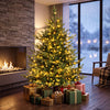 5 FT pre-lit artificial Christmas tree with 180 warm white LED lights and lifelike PVC leaves, perfect for festive decor.