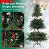 Pre-lit artificial Christmas tree with hinged branches, featuring 507 tips and 230 warm LED lights for easy setup and festive decor.
