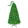 5 FT pre-lit artificial Christmas tree with green snow flocking, featuring warm white LED lights and a customizable bendable treetop.