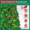 5 FT pre-lit artificial Christmas tree features rich green snow flocking, 210 warm white LED lights, and dense branch tips.