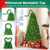 5 FT pre-lit artificial Christmas tree with green snow flocking and customizable bendable top for festive holiday decor.