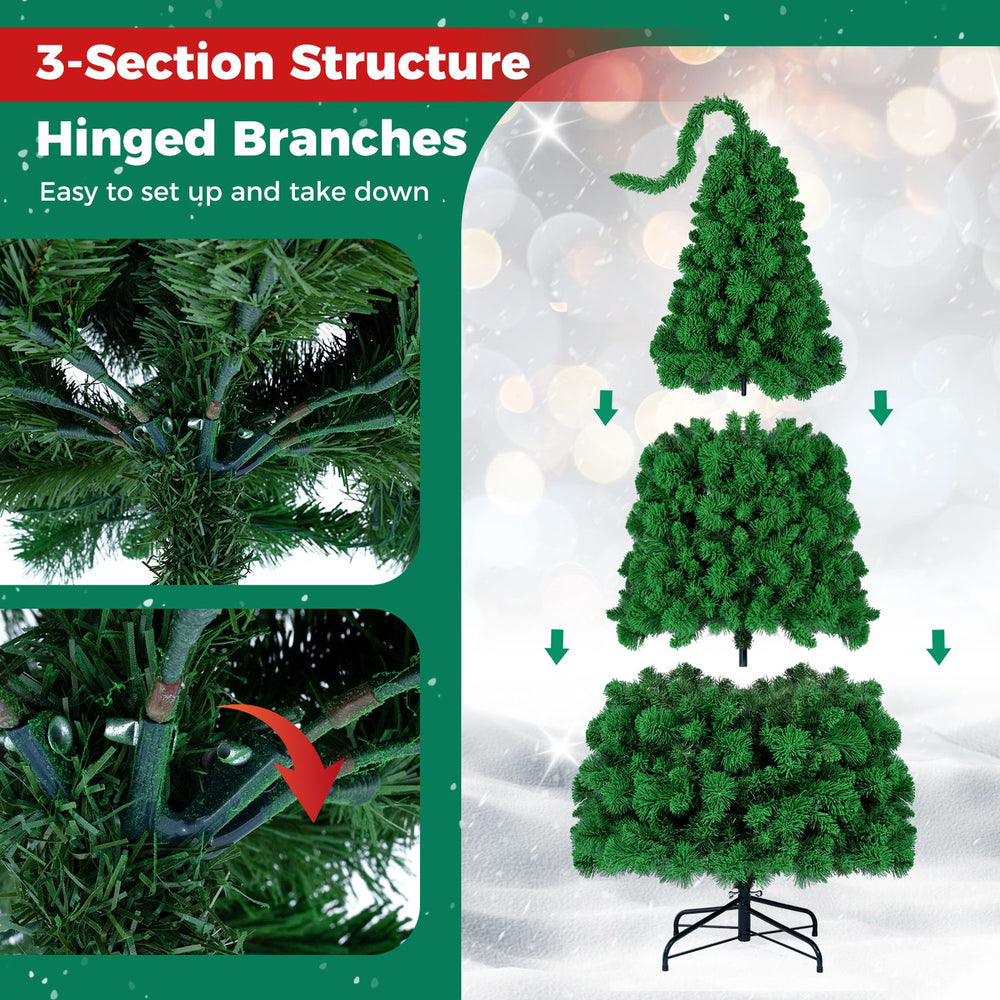 5 FT pre-lit artificial Christmas tree features green snow flocking, dense branches, and a 3-section structure for easy assembly.