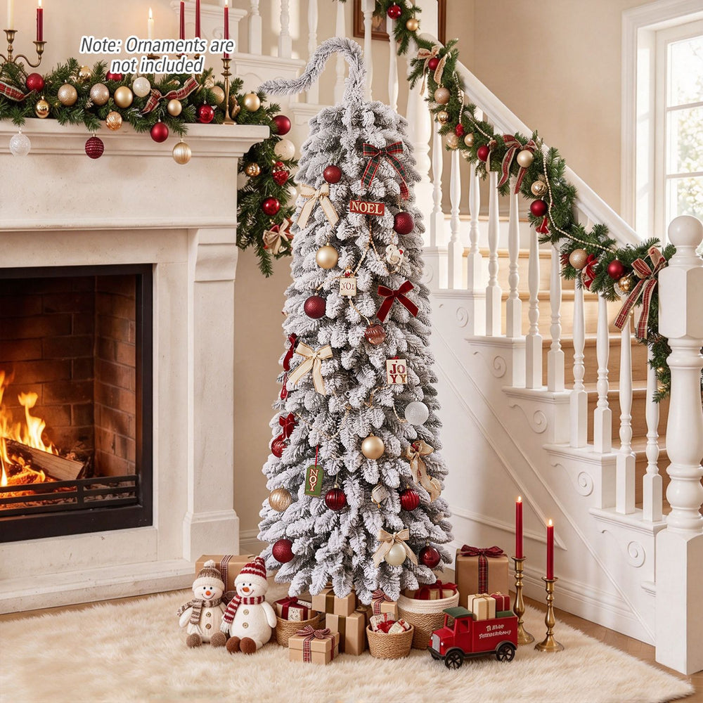 5 FT pre-lit artificial Christmas tree with bendable top and 110 warm white LED lights for festive holiday charm.