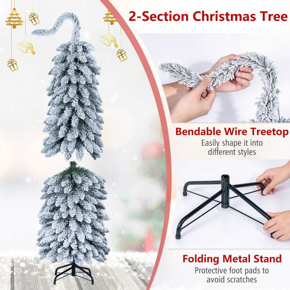 5 FT pre-lit artificial Christmas tree with bendable top, 110 warm white LED lights, and a foldable metal stand for easy setup.