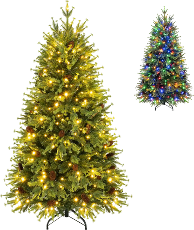 Costway Pre-Lit Artificial Christmas Tree Warm White & Multicolor LED 92332252 New
