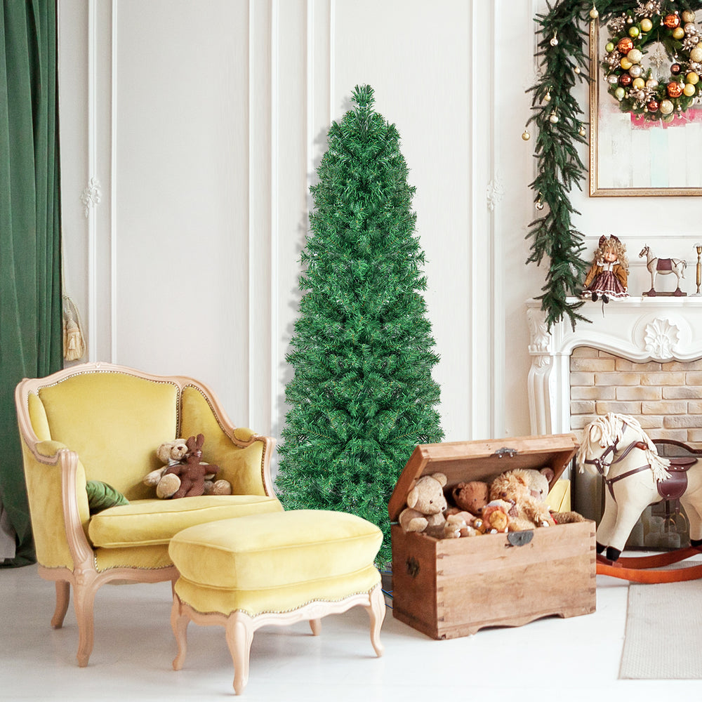 5/6/7/8 FT Pre-Lit Christmas Pencil Tree with Colorful Fiber Optics Green-5 ft - Gallery View 1 of 10