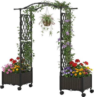 Costway 5' Self-Watering Planter Box w/ Lattice Trellis Roof 90826225 New