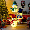 Stacked snowman Christmas decoration with 110 LED lights, featuring soft velvet fabric and colorful hats for festive.