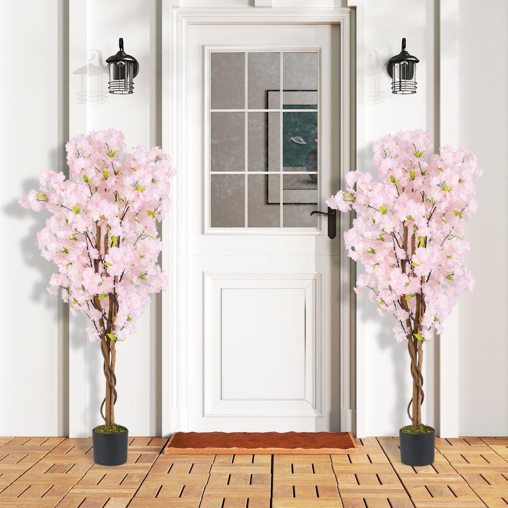 5 FT Tall Artificial Cherry Blossom Tree with Pink Flowers-2 Pack - Gallery View 1 of 10