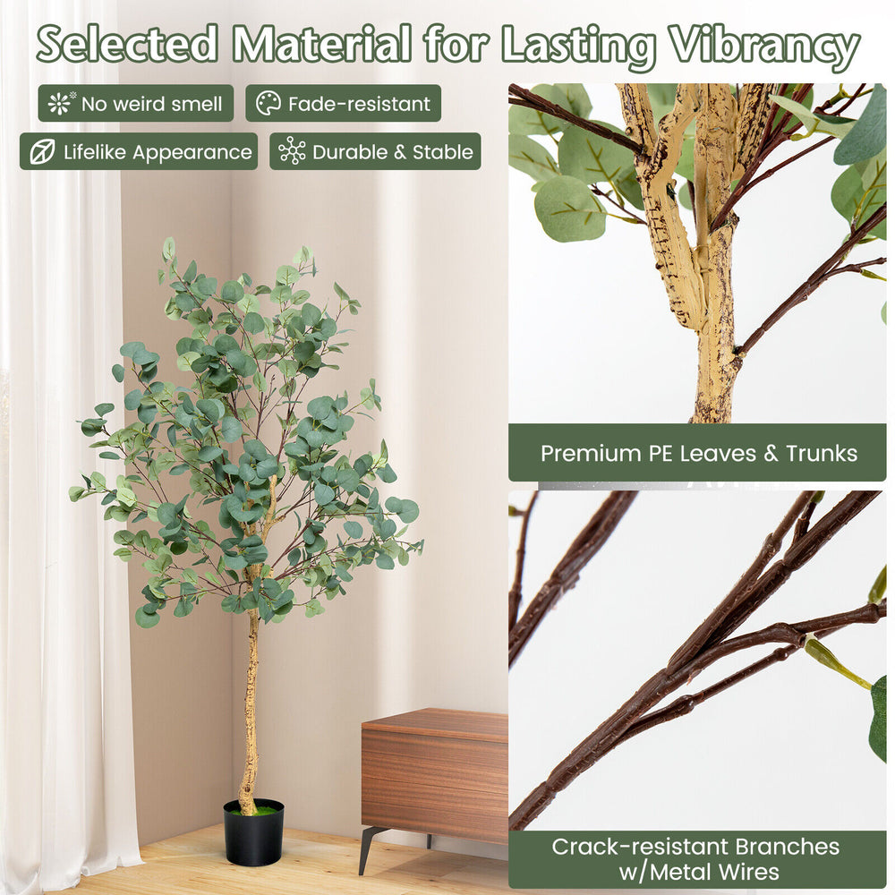 5.5 feet artificial eucalyptus tree with 517 realistic leaves, featuring crack-resistant branches and a stable pot for.