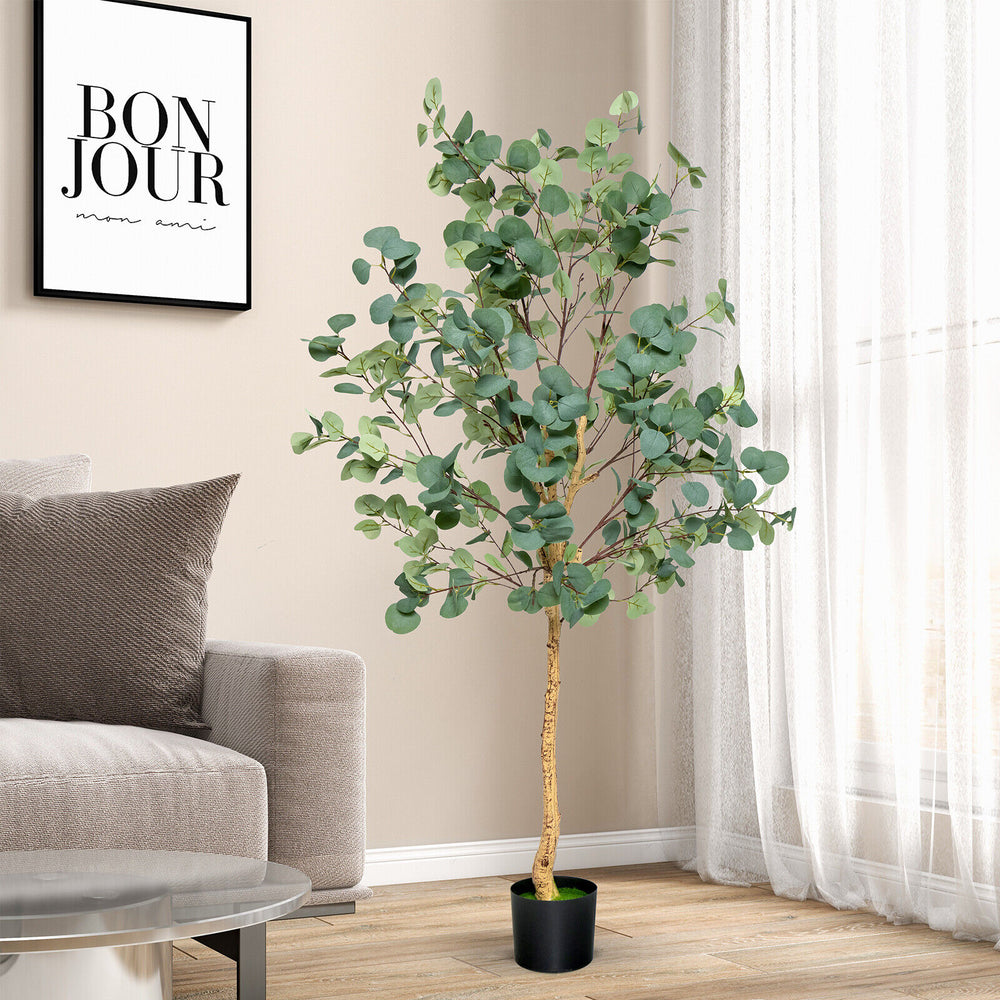 5.5 feet artificial eucalyptus tree with 517 dense leaves, ideal for home or office decor without maintenance.