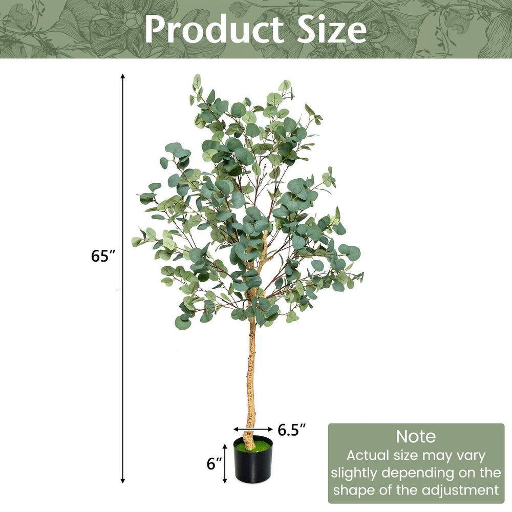 5.5 feet artificial eucalyptus tree with 517 dense leaves, featuring a stable pot, ideal for home or office decor.