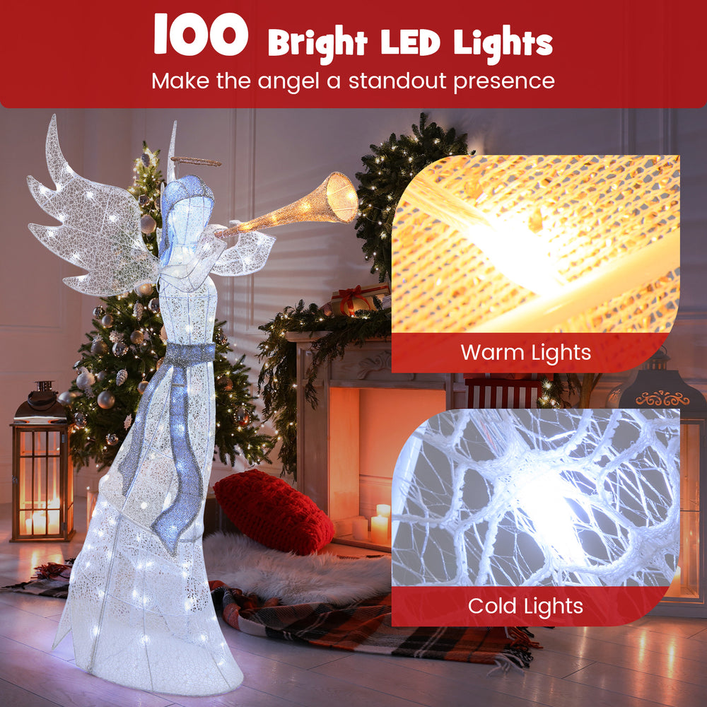 5-foot Christmas angel decoration with 100 LED lights, featuring a halo and wings, perfect for outdoor holiday displays.