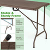 5FT folding picnic table with rattan grain HDPE tabletop and sturdy metal frame, ideal for indoor and outdoor use.