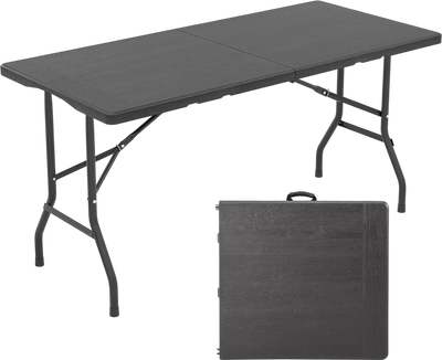 Costway 5' Folding Picnic Table Wood Grain HDPE Tabletop Non-Slip Foot Pads 354798621 New
