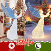 5 feet lighted angel Christmas decoration with wings, warm LED lights, suitable for indoor and outdoor use.