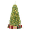 5-foot pre-lit artificial fir pencil Christmas tree with 150 LED lights, perfect for space-saving holiday decoration.