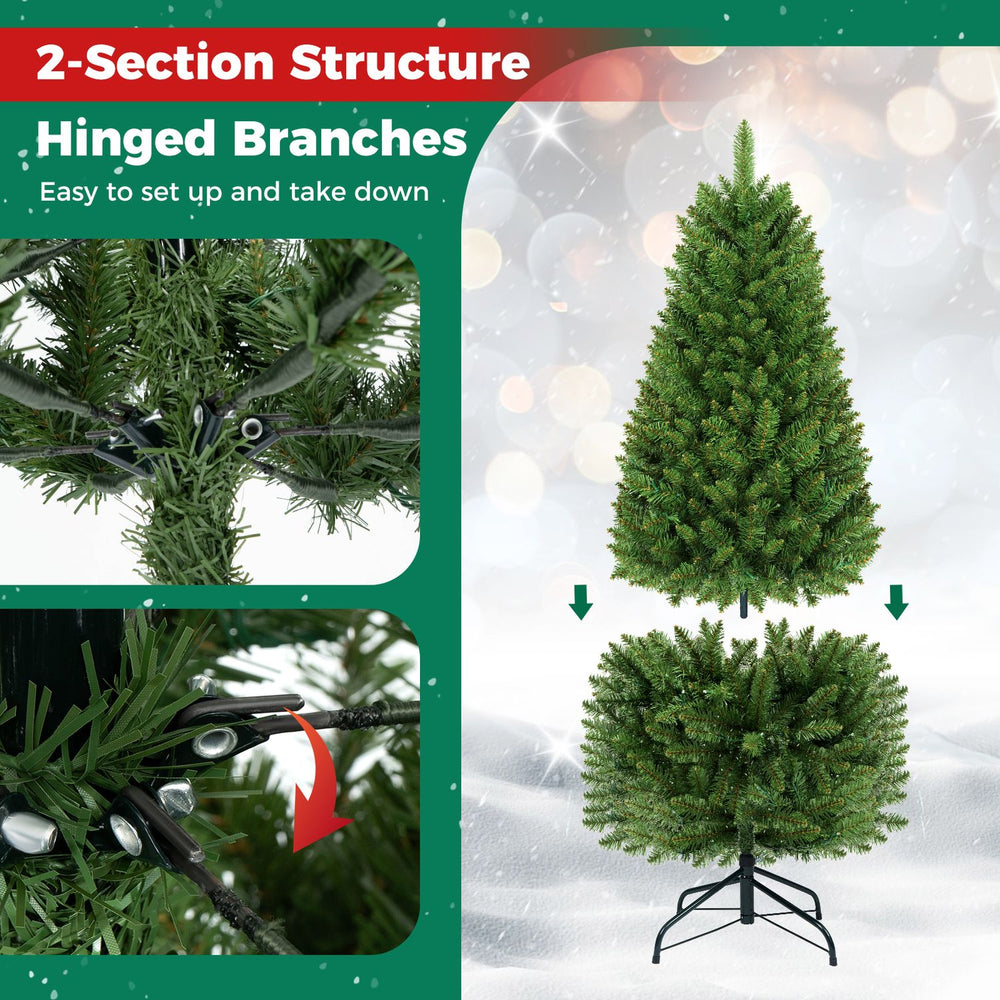 5-foot pre-lit artificial fir pencil Christmas tree with 150 LED lights, featuring a slim design and hinged branches for easy setup.