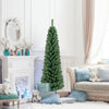 5-foot pencil Christmas tree with 295 memory wire branch tips, set in a cozy living room for festive decor.