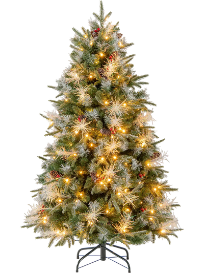 Costway Pre-Lit Artificial Christmas Tree 8-Mode LED Lights Berries 16563701 New