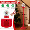 5 ft red Christmas street lamp snow globe lantern with rotating scene, 15 LED lights, and 8 classic tunes for festive.