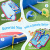 Inflatable bounce house with dual water slides, 3 water cannons, and splash pool for outdoor summer fun.