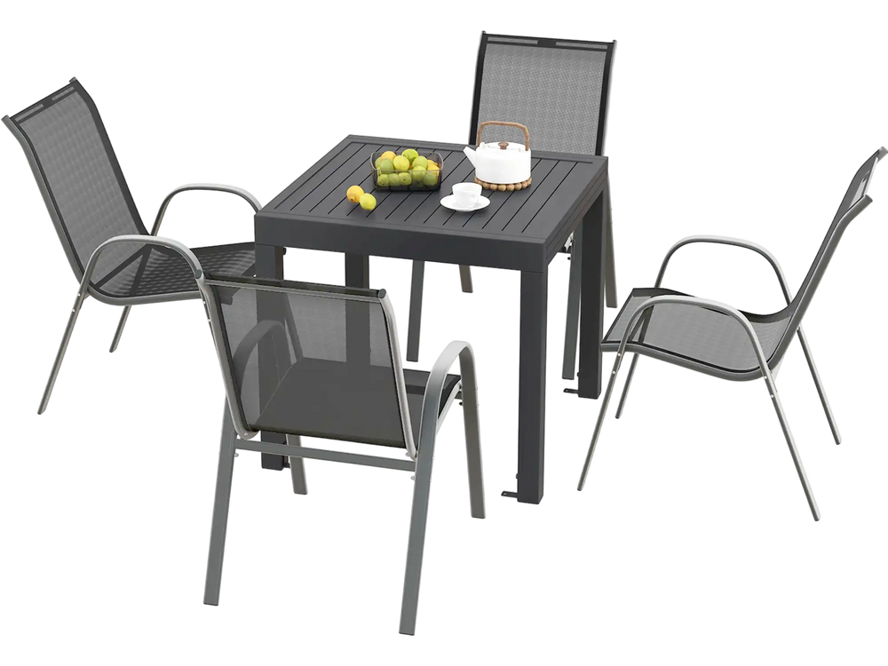 Outdoor Dining Table Set with Extendable Aluminum Table and 4 Stackable Chairs