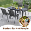 Outdoor dining table set with extendable aluminum table and 4 stackable chairs, perfect for 4-6 people in any outdoor.