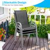 Stackable outdoor chairs with breathable fabric and curved armrests, perfect for dining sets on patios or decks.