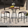 Bar height table with wood-grained DPC top and metal frame, ideal for outdoor dining in gardens or patios.