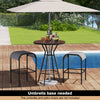 Outdoor round bar table set with 1.6" umbrella hole, featuring a wood-grained tabletop and sturdy metal structure for.