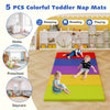Colorful 5 pack toddler nap mats in red, yellow, blue, green, and purple, ideal for daycare, home, and travel.