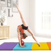 Colorful 5-panel folding gymnastics mat with EPE foam, ideal for kids' gymnastics and yoga, shown in use with a child.
