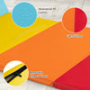 Close-up of the 5-panel folding gymnastics mat showing waterproof PU leather, tight stitches, and removable zippered.