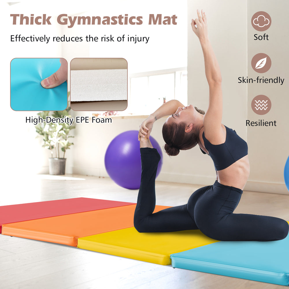 5-panel folding gymnastics mat in vibrant colors, featuring soft EPE foam for comfort, ideal for kids and adults.