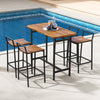 5-piece acacia wood bar table set with metal frame, featuring slatted design, ideal for poolside or balcony gatherings.