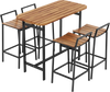 5 Piece Acacia Wood Bar Table Set Bar Height Table and Chairs with Metal Frame and Footrest