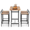 Acacia wood bar table set with metal frame and footrest, perfect for outdoor gatherings and indoor use.