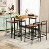 5-piece acacia wood bar table set with metal frame, featuring high chairs and slatted design for indoor and outdoor use.